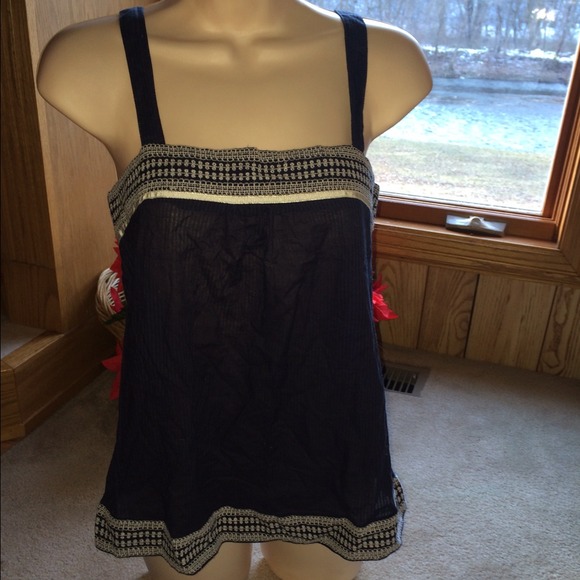 American Eagle Navy White Cream Detail Tunic Tank
