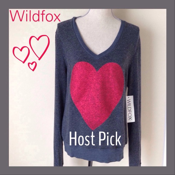Wildfox Tops - Wildfox Gray & Red Heart Jumper - Large