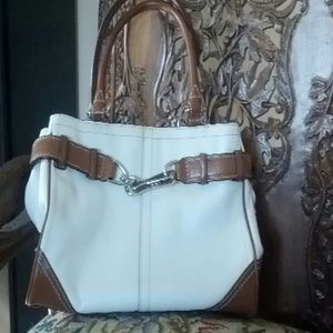 Coach white leather bag with brown trimmings