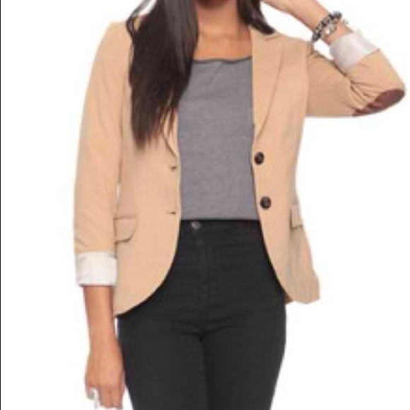 Khaki blazer with brown elbow pads