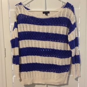 Blue & cream striped cable knit sweater