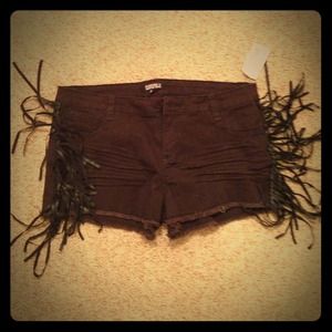 Fringe Black Jean Shorts