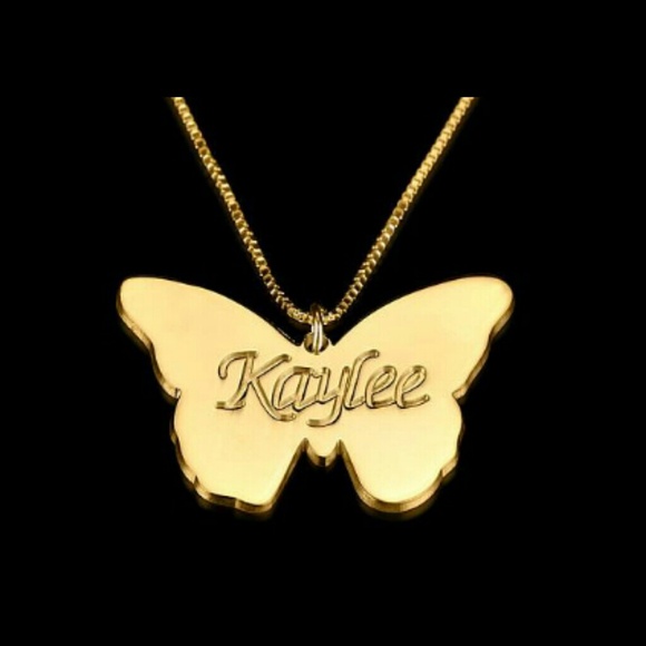 24K Gold Plated Butterfly Pendant with Name