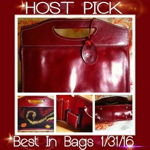 HOST PICK NWT hand-dyed red leather/alpaca clutch