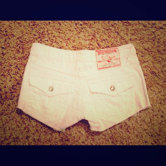True Religion cut-off shorts.