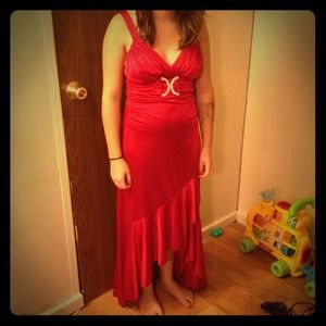 Red high low gown