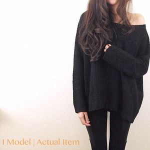 Sweaters - Black thick off shoulder sweater Sweaters - Black thick off shoulder sweater