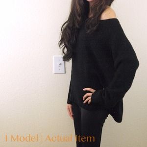 Sweaters - Black thick off shoulder sweater Sweaters - Black thick off shoulder sweater