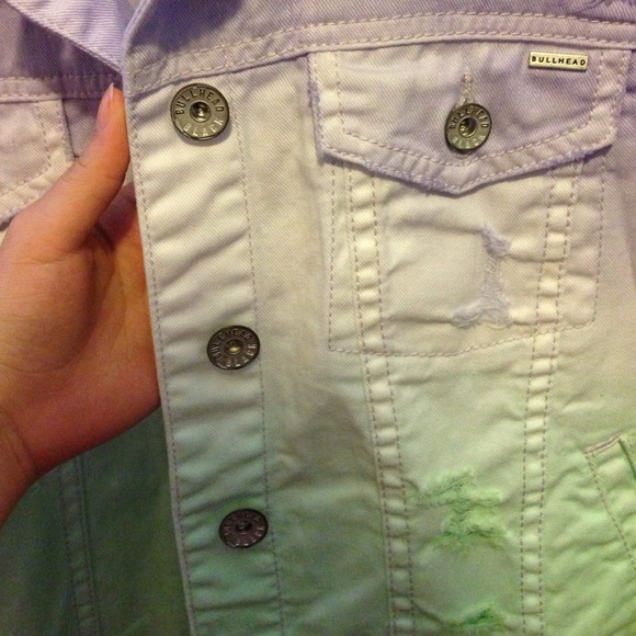 Ombré Dip Dyed Lavender & Mint Pastel Denim Jacket - Picture 3 of 4