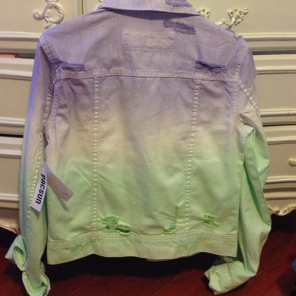 Ombré Dip Dyed Lavender & Mint Pastel Denim Jacket - Picture 4 of 4