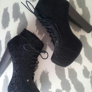 Platform Boots -lace up black lace overlay boots