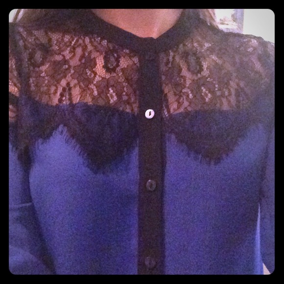 Lauren Conrad Lace Button Down Blouse - Picture 1 of 4