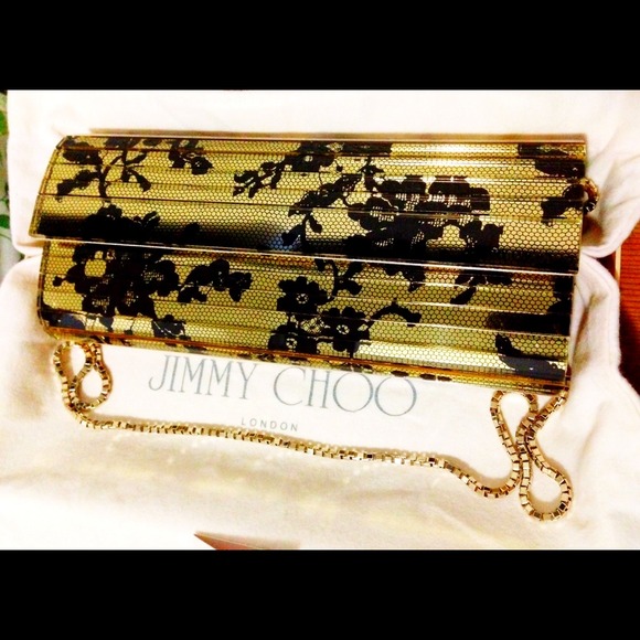 💯Authentic 👍Jimmy Choo Golden Lace Clutch