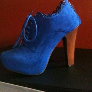 Blue suede booties