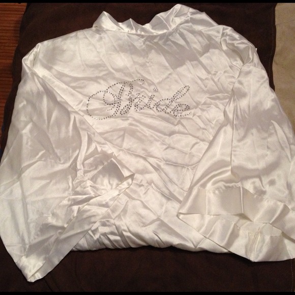 VS white silk "BRIDE" rhinestone robe