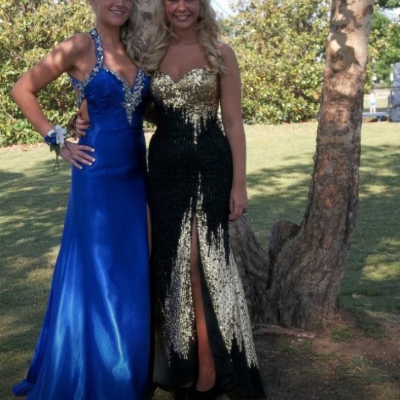 Gold and Black Sequin Prom Dress