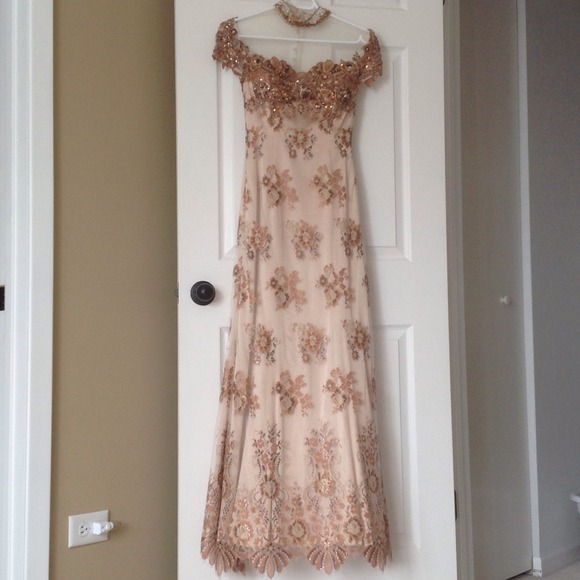 SOLD Peach sequin lace dress
