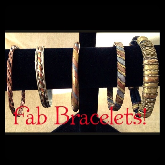 Vintage Copper, Brass & Silver Bracelet Group