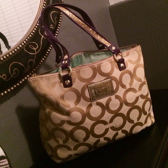❌SOLD on eBay❌Coach Poppy large khaki tote handbag - Picture 2 of 4