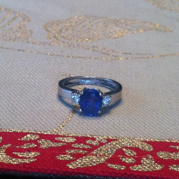 💍3ct sapphire 1/2 ct diamond ring sz 4.25 - Picture 3 of 4