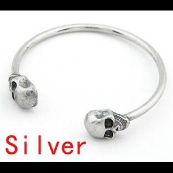 OUT. Double Skull Tibetan Cuff Bracelet Silver - Picture 4 of 4