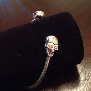 OUT. Double Skull Tibetan Cuff Bracelet Silver