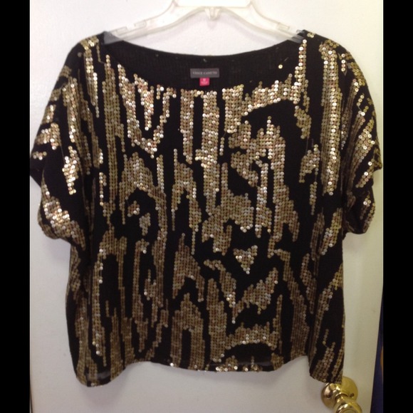 Vince Camuto ss tee gold/bronze bead top in black - Picture 1 of 1