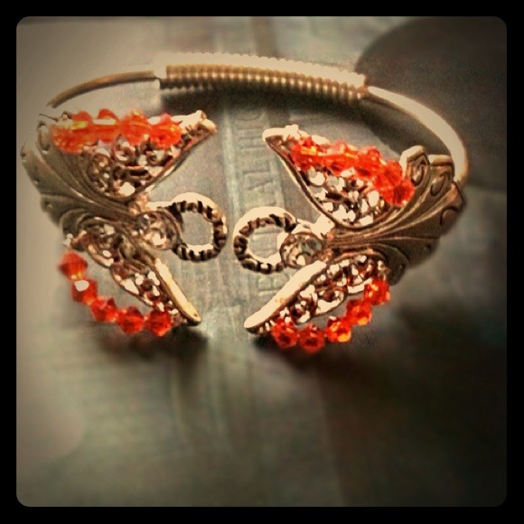Hand Crafted orange Swarovski silver plated