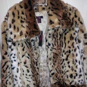 Faux fur leopard print coat