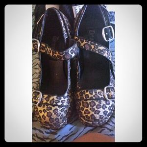 Demonia sparkly leopard print wedges