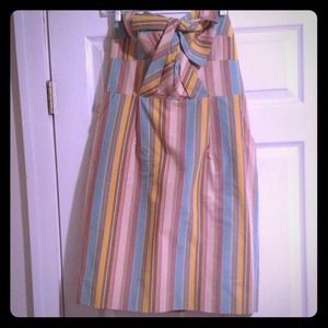 Strapless bow front striped dress