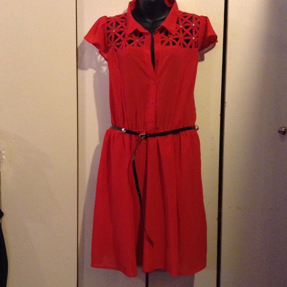 Dresses & Skirts - Red chiffon dress with stud accents & cut outs