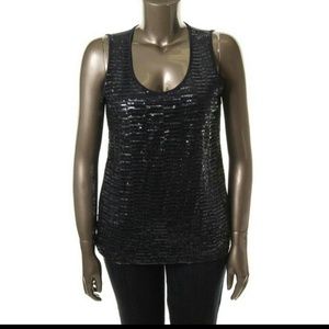 NWT-XL-Anne Klein Navy Sleeveless Sequined Blouse