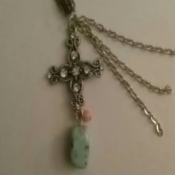 Gem Encrusted Silver Cross Pendant Necklace