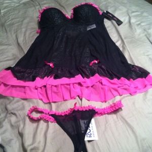 NWT 2 piece black and pink lingerie set.