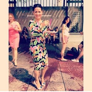 Neon feather midi dress