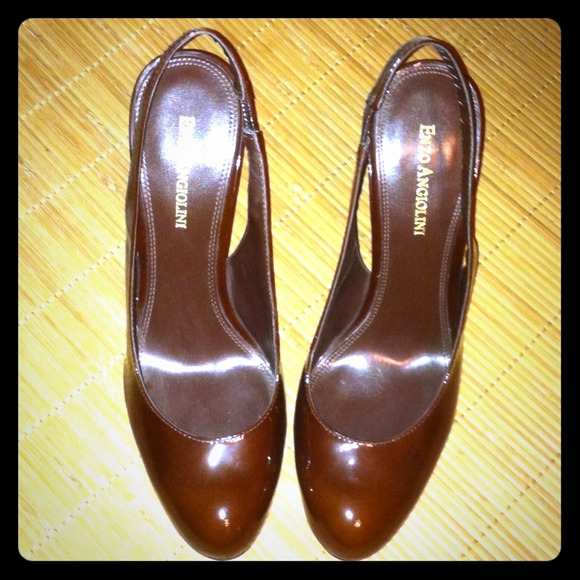 Brown Patent Leather Sling Backs