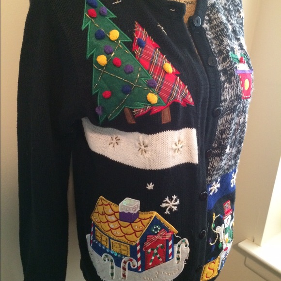 Vintage UGLY Christmas Sweater Cardigan - Med - Picture 2 of 4