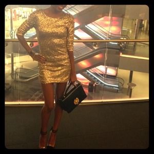 Dresses - Make OFFER❗️Gold spike shoulder dress sequin dress Dresses - Make OFFER❗️Gold spike shoulder dress sequin dress