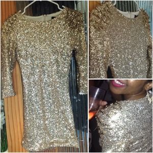 Dresses - Make OFFER❗️Gold spike shoulder dress sequin dress Dresses - Make OFFER❗️Gold spike shoulder dress sequin dress
