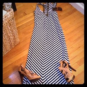 True Rock Navy + White Striped Nautical Maxi Dress
