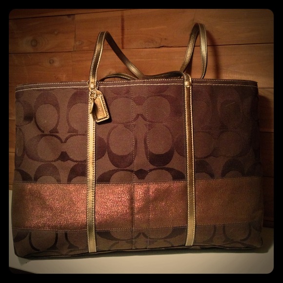 Genuine Coach Chocolate Brown and Bronze Tote - Picture 1 of 4
