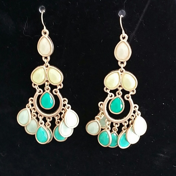 Gold Earrings with mint and green dangles