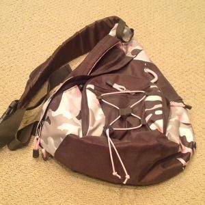 Pink and brown camoflauge cross body backpack
