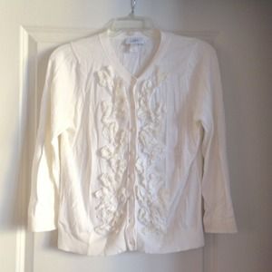 LOFT ruffle-front cream cardi