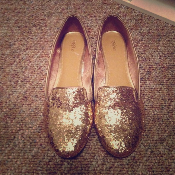 Gold glitter loafers