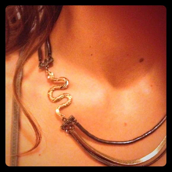 Tri-Tone Snake Charm Necklace