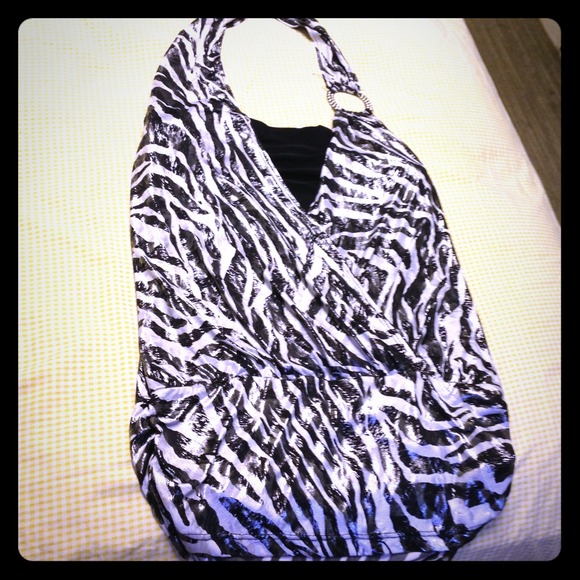 Halter zebra print metallic sheen top
