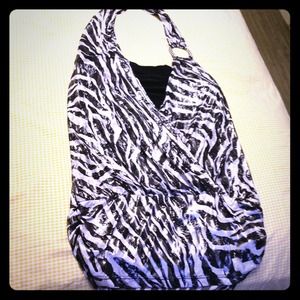 Halter zebra print metallic sheen top