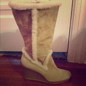 Coach suede wedge boots NWOT